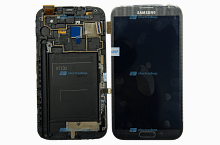 Модуль-дисплей Samsung Galaxy Note 2 (SM-N7100) серый в сборе с рамкой (ОРИГИНАЛ)