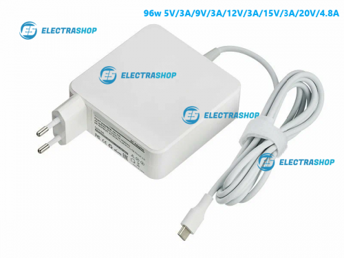 Блок питания для ноутбуков и планшетов Type-C 96w 5V/3A/9V/3A/12V/3A/15V/3A/20V/4.8A